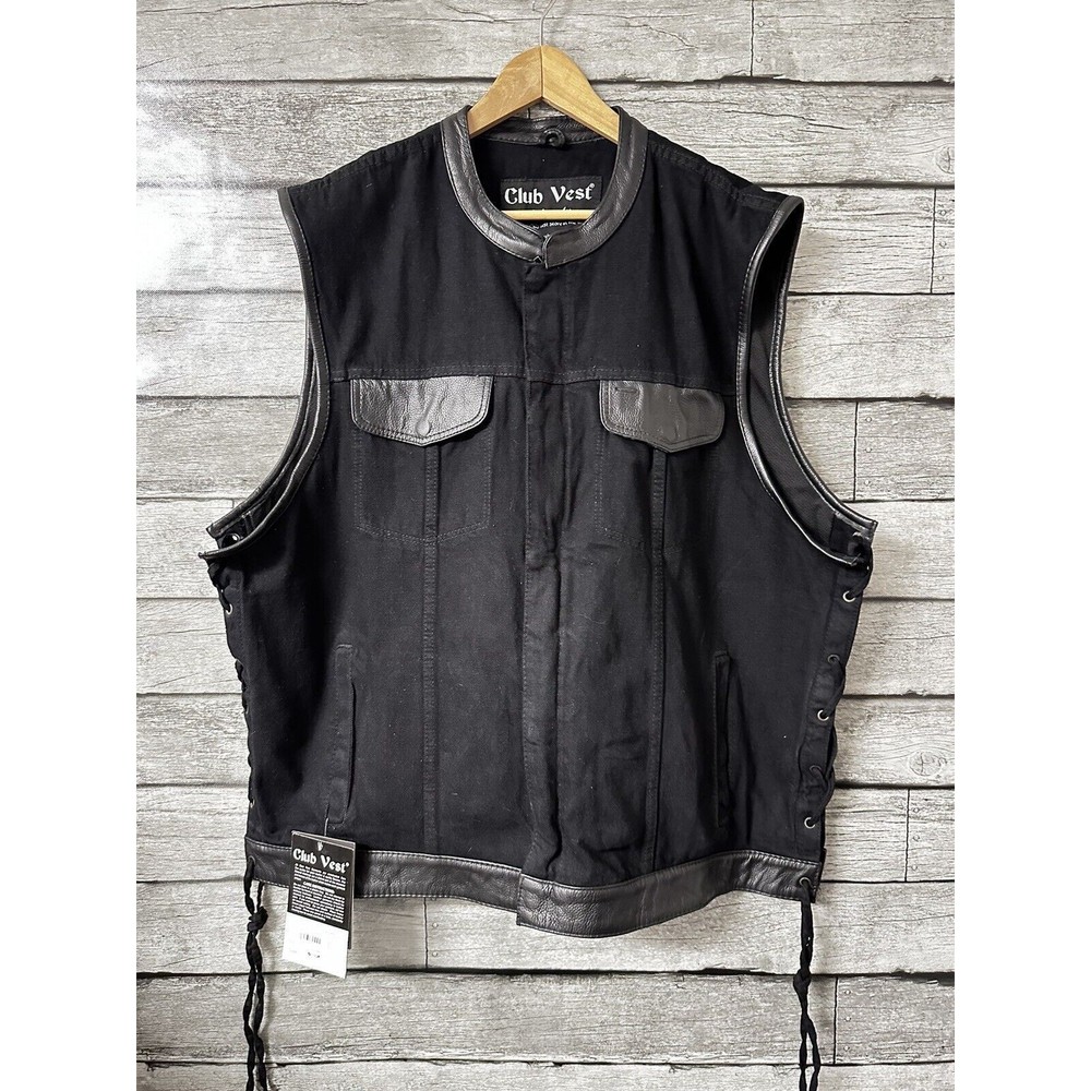 Motorcycle Mens Leather / Denim Biker Club Black New (Summer) Vest